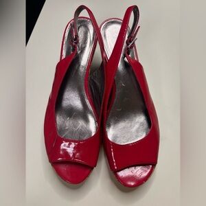 Calvin Klein Sling Back Peep Toe Cork Wedge Heels Size 9.5 Red